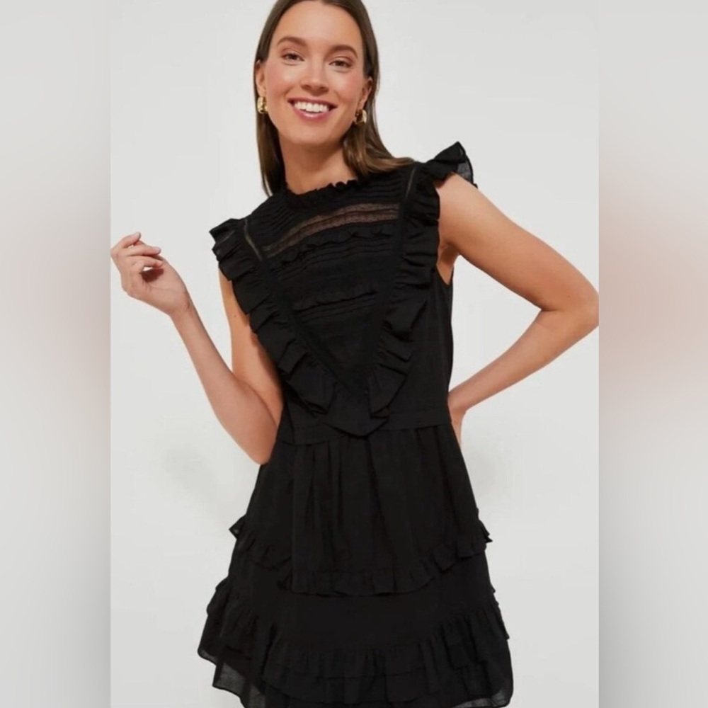 Tuckernuck Pomander Place Black Cecil Ruffle Lace Mini Dress XL NWOT